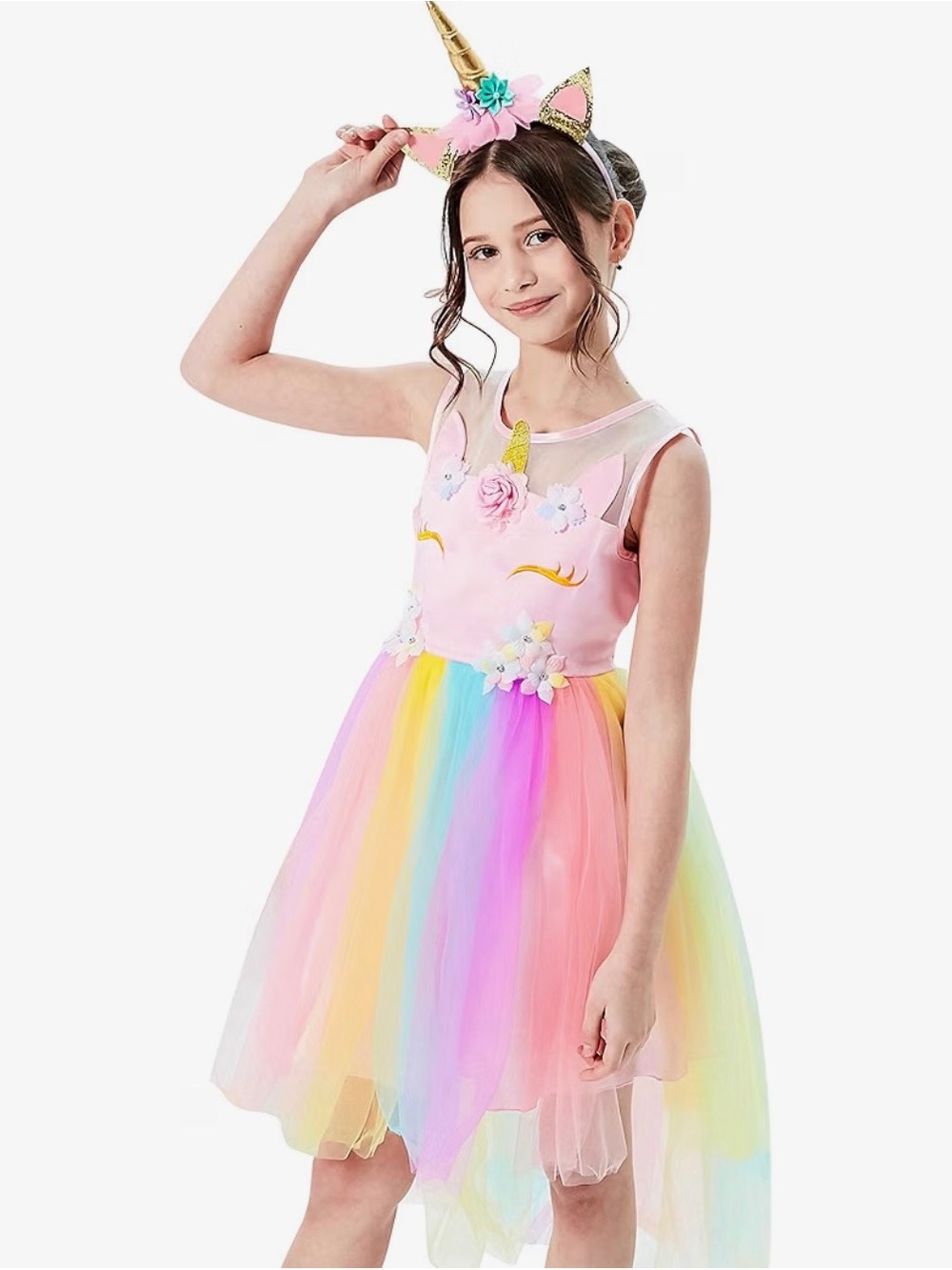 Unicorn Rainbow Tulle Costume Dress - Pink